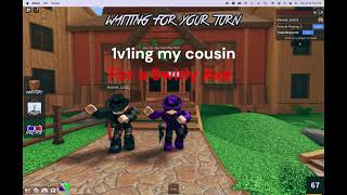 1v1ing my cousin in MM2 for a swirly axe [upl. by Hike472]