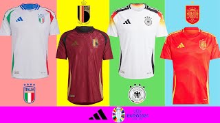 All OFFICIAL EURO 2024 Adidas Kits  Germany Italy Spain Belgium amp more [upl. by Atsirhcal]