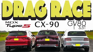 2024 Mazda CX90 33 Takes On Acura MDX Type S And Genesis GV80 35 Drag and Roll Race [upl. by Renault]