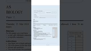 AQA AS Biology 7401 2 Paper 2 June 2024 Question Paper [upl. by Tennos475]