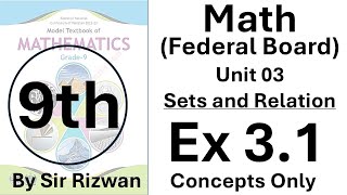 13 Ex 31 Concepts  Math  9th Class  Federal Board New Book [upl. by Nashom]