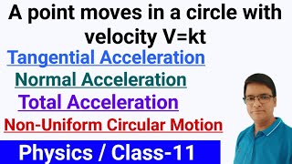 A point moves along a circle with velocity vktTotal accelerationNon uniform circular motion [upl. by Udale]