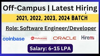 OffCampus Hiring 2021 2022 2023 2024 BATCH  Software EngineerDeveloper Hiring  Latest Hiring [upl. by Aneehs]