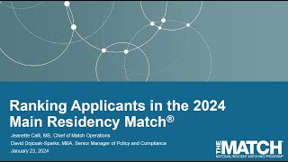 2024 Main Residency Match Ranking Webinar [upl. by Atirak]