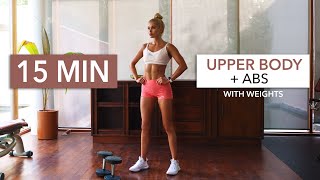 15 MIN UPPER BODY  ABS  Gym Style Circuit Training with breaks weights  alternative bottles [upl. by Aizek]