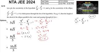 Let e1 be eccentricity of hyperbola x216y291 JEEMain2024session 127 Feb 2024 Shift 2NTA [upl. by Cornwall]