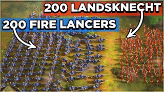 200 FIRE LANCERS vs 200 LANDSKNECHT  Age Of Empires 4 ⚔ [upl. by Nylareg]