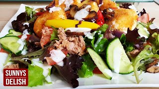 HEALTHY CHEF SALAD EVER  Fresh Salad With Fried Cheese Recipe [upl. by Darsey731]