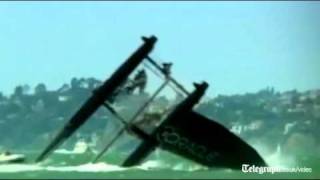 Americas Cup cataraman flips over during high winds in dramatic capsize video [upl. by Wilsey]