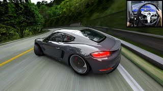 Porsche 718 Cayman Uphill Touge Drifting l Assetto Corsa CAMMUS  Steering Wheel Gameplay [upl. by Nylarej]