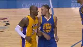 Kobe Gives Curry Respect After Draining Long Three [upl. by Nilekcaj558]