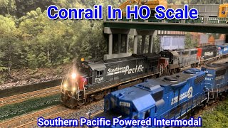 Conrail In HO Scale  Southern Pacific Powered Intermodal [upl. by Ayahc]