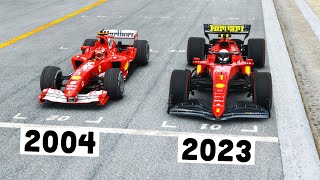 Ferrari F1 2023 vs Ferrari F1 2004 Schumacher  Imola GP [upl. by Nette]