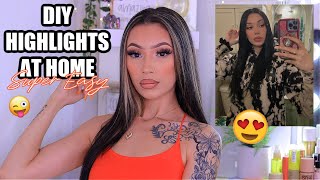 DIY HIGHLIGHTS AT HOME ON BLACK HAIR  BLACK TO BLONDE SUPER EASY [upl. by Fischer]