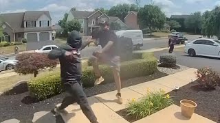 Dueling porch pirates scuffle to steal package outside Pennsylvania home [upl. by Eimilb775]