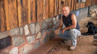 ROCK UNDERPINNING FOR THE CABIN  BEGINNING THE CABIN SKIRT WITH CAROLINA ROCK [upl. by Sunev]