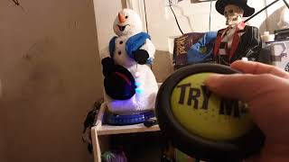 Gemmy Spinning Snowflake Snowman 2 Song Demo Mode But On A Spirit Halloween 20102017 Try Me Button [upl. by Ahsiuqram682]