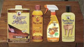 Howard Products Demonstration RestorAFinish FeedNWax Orange Oil and Butcher Block Conditioner [upl. by Dat]