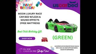 MOON LUXURY RACE CAR BED WLEDS amp SOUND EFFECTS FREE MATTRESS 2 [upl. by Kentiga]