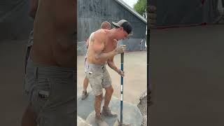 Pouring a huge curved concrete patio with a slate stamp pattern [upl. by Eniak]