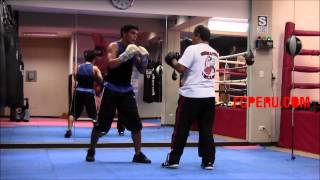 Clases de Boxeo Trabajo de manoplas o mascoteo Jab bloqueo recto y cruzado [upl. by Tallbot204]