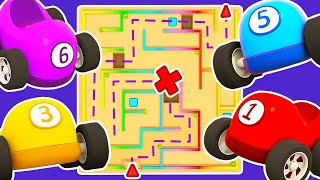 Racing cars in the MAZE Full episodes of car cartoons for kids Learn colors with vehicles for kids [upl. by Euqitsym]