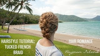 French braid tucked updo hairstyle tutorial in curly hair [upl. by Vania]