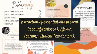 Extraction of essential oils present in saunf aniseed Ajwain carum Illaichi cardamom [upl. by Aleron]