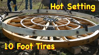 Shrinking Hot Tires on Horse Logging Wheels  Engels Coach Shop [upl. by Ashlan]