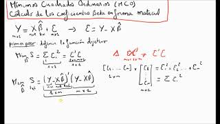 Calculo matricial de coeficientes Beta con Mínimos Cuadrados Ordinarios MCO [upl. by Burgwell]