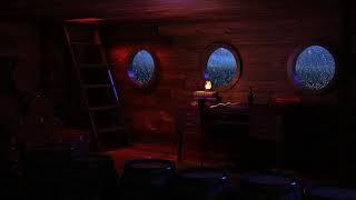 Pirate Ship Cabin Ambience  Thunderstorm Heavy Rain Wind Storm Ocean Waves Wood Creaking [upl. by Rico]