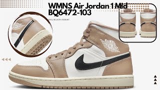 WMNS Air Jordan 1 Mid BQ6472103 SailBlackDesert [upl. by Golden]