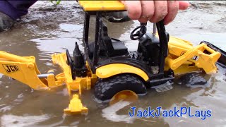 Bruder Construction Trucks  JCB Backhoe Digging in Mud  JackJackPlays [upl. by Neleh973]