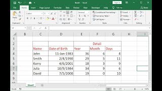 How to Calculate Age from Date of Birth in MS Excel Year Month Day [upl. by Jelle]