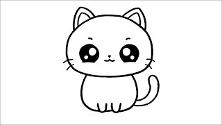 Cute Cat Drawing Very Easy  How to draw a Cat step by step  Pleasant Drawing [upl. by Migeon280]