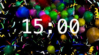 15 Minute Classroom Timer with Relaxing Music  Confetti and Balloons [upl. by Anha]