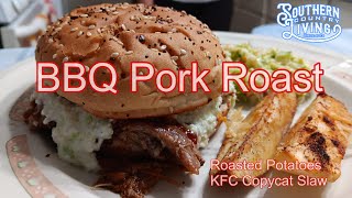 Prepping Cooking  BBQ Pork Roast In a Crockpot  Roasted Potatoes  KFC Copycat Slaw [upl. by Kcirednek207]