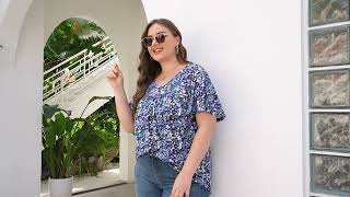 Womens Plus Size Summer Tops 2024 Pleated V Neck T Shirts Short Sleeve Blouses Ruffle Flowy Tunics [upl. by Melisse]