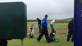 Phil Mickelson Jim Bones Mackay Practice Range Gullane Golf Club Scottish Open Pro Am 2015 [upl. by Annitsirhc]