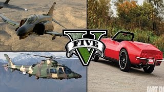 GTA V  Vehiculos y Aviones DLC de vuelo en la Vida Real  Corvette y Lujos [upl. by Okwu]