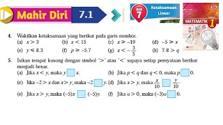 KSSM Matematik Tingkatan 1 Bab 7 ketaksamaan linear mahir diri 71 no4no5 buku teks form [upl. by Eeldivad]