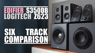 Edifier S350DB vs Logitech Z623  6Track Comparison [upl. by Ailet]