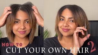 HOW TO CUT YOUR OWN HAIR AT HOME  DIY Layered Bob Haircut  Curtain Bangs [upl. by Hoagland84]