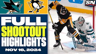 San Jose Sharks at Pittsburgh Penguins  FULL Shootout Highlights  November 16 2024 [upl. by Schnorr]