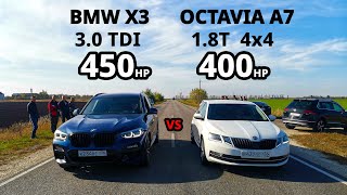 БЕШЕНАЯ OCTAVIA A7 18T STAGE 3 vs BMW X3 40D STAGE 2 AUDI A6 30 TDI vs TESLA MODEL 3 [upl. by Dalury]