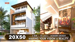 20x50 House Design 3D  1000 Sqft  112 Gaj  6BHK  Modern Design  5x13Meters  Blueprint Studio [upl. by Janeczka376]