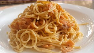 SALMON LEMON GARLIC BUTTER PASTA creamy creamypasta [upl. by Kyd605]