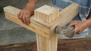 EXTREME SIMPLE Traditional Japanese Wood Joinery  Hand Cut ThreeWay Wood Joints Structure [upl. by Eissen]