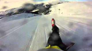 1100 meter piste slide with no skis 82Kmh GoPro Hero [upl. by Enyallij830]