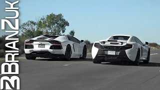 Aventador Roadster with iPE Exhaust Racing McLaren 650S [upl. by Albion]